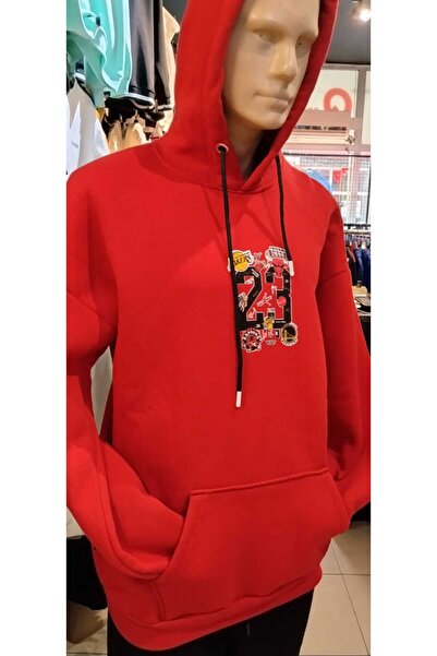 Q45collection Red Triple Pocket Sweatshirt with Kangaroo Pocket