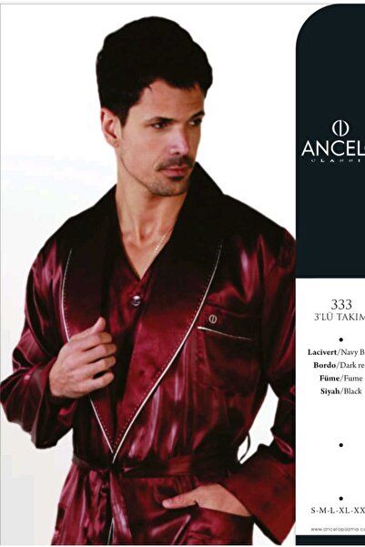 ANCELO 3-Piece Groom Satin Dowry Set, Satin Robe and Pajama Set