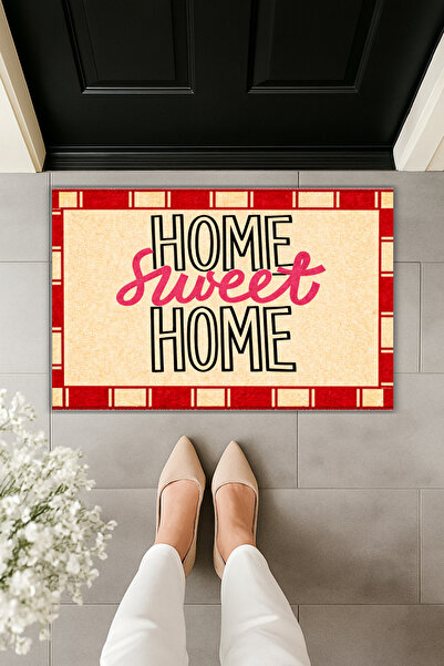 Dormot Modern Digital Printing Doormat - Red, Beige Home Sweet Home - Front D...
