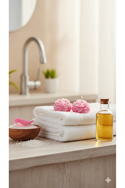 Yuma Hediye El Yapımı Pembe Şakayık Dekoratif Mum 2'li - %100 Doğal İçerik