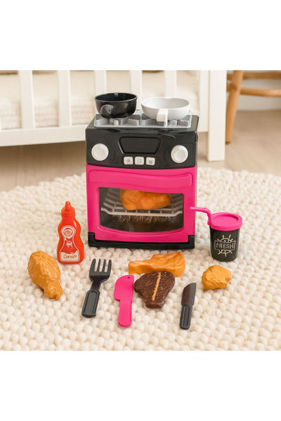 LEAN Toy Stove with Oven, Accessories, Lights and Sounds, Pink