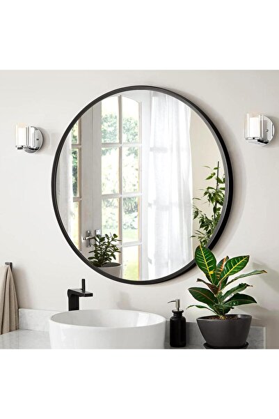 MOSTAFA Round wall mirror with a black frame, 60cm size