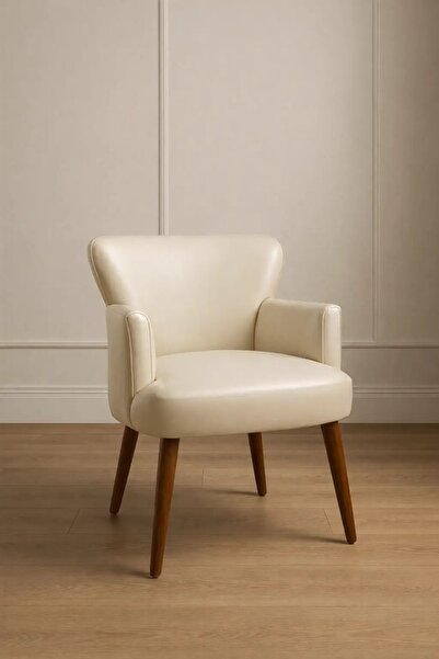 WATERYBROOK Tekli Berjer Koltuk - Suni Deri - Ceviz Ahşap Ayaklı - Modern Ret...