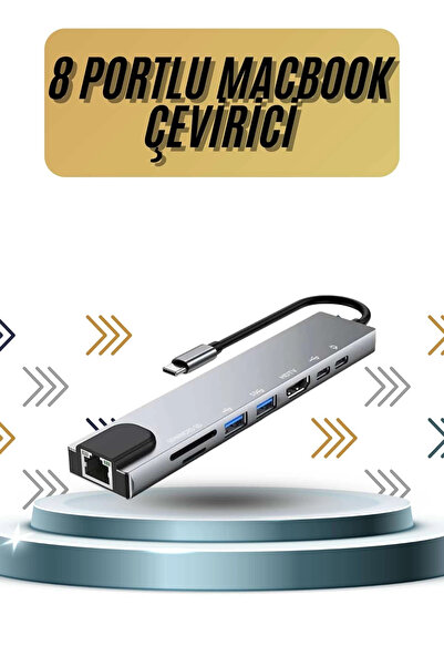 Epilons محول ماك بوك بـ 8 منافذ من النوع C، محول USB SD TF، محول إيثرنت ZENVİ...