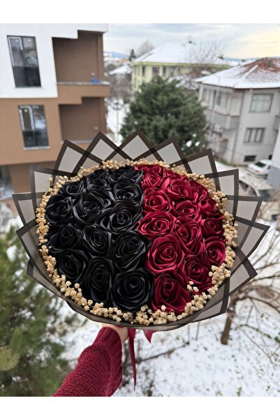 BUKET DÜNYASI 30 Lu Led Işıklı Solmayan Gül Buketi ÖNCE-SONRA BORDO-SİYAH - C...