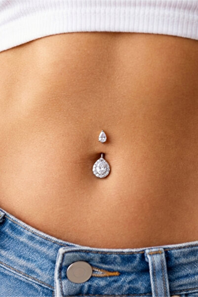 Osha Aksesuar Damla Taşlı Çelik Piercing 316L Cerrahi Çelik