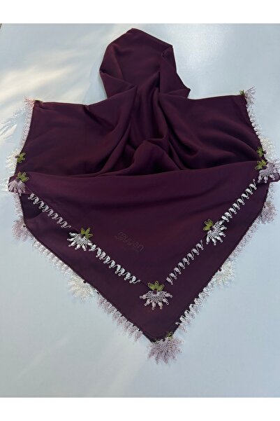 REYYAN Plum-Colored Handmade Needlework Handcrafted Needlework on Cheesecloth...