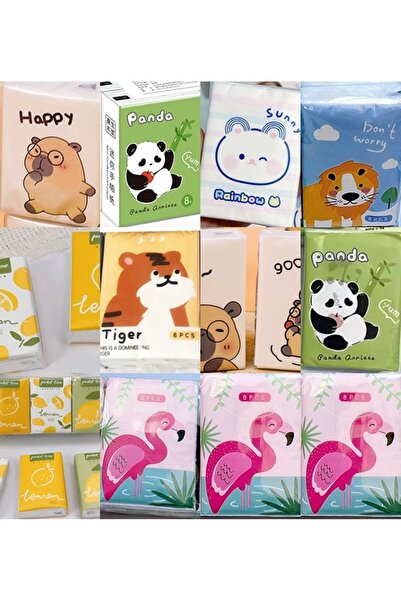 Modellino Mini Karakterli Mini Cep Mendil Renkli Desenli Yumuşak Kağıt Mendil...