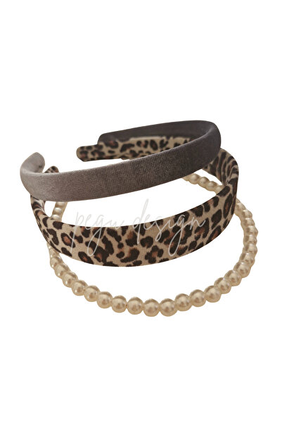 pegu baby collection Dark gray velvet 3-piece crown, crown with pearls, leopa...