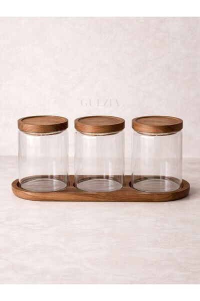 GUEZIA 3'lü Standlı Kavanoz Seti (600 ml)