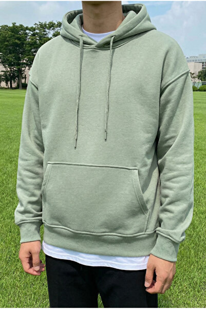 MADZEYMODA Men's 3 Thread Sh Fleece-Lined K Hooded Mint Kangaroo Sweatshirt L...