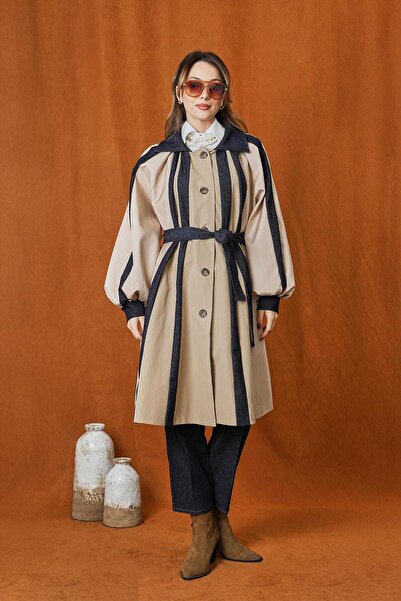 Modanındiyarı TASARIM KUŞAKLI TRENÇKOT