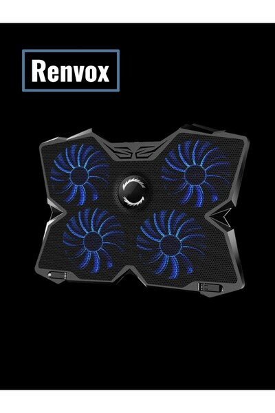 Renvox حامل تبريد للكمبيوتر المحمول صامت مع 4 مراوح وإضاءة LED ومنفذ USB