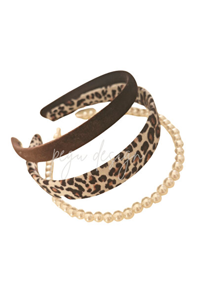 pegu baby collection Brown Velvet 3-Piece Crown, Pearl Crown, Leopard Printed...