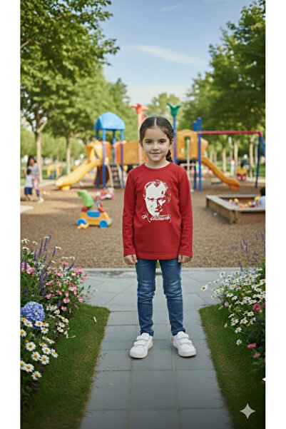 Parti Kırtasiye Kız Çocuk Unisex Tişört Atatürk Baskılı Uzun Kollu Rahat Günl...