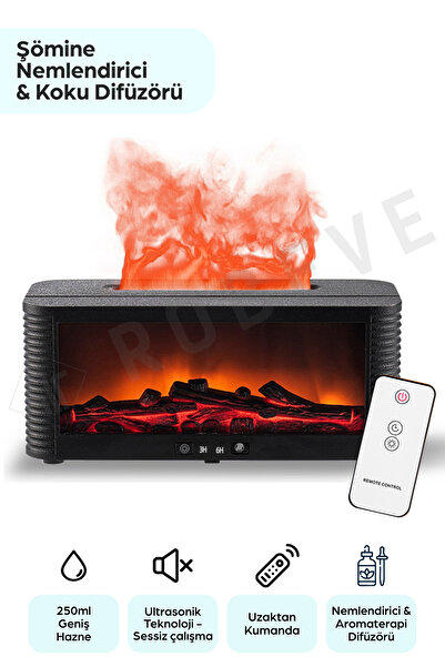 ROBEVE Şömine Hava Nemlendirici Buhar Makinesi Uzaktan Kumanda Led Işık Aroma...