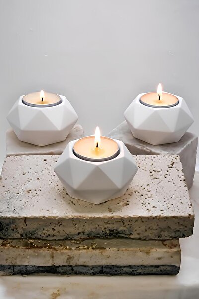 betonmall 3’lü El Yapımı Beton Mumluk & Şamdan Seti (Tealight Mumlar Dahil) |...