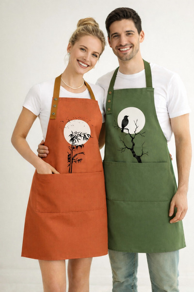 Hulganz Kitchen Apron Set of 2, Stain Resistant, Water Repellent Fabric, Colo...