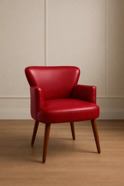 WATERYBROOK Tekli Berjer Koltuk - Suni Deri - Ceviz Ahşap Ayaklı - Modern Ret...