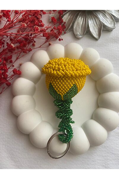 Handmade KUM BONCUK EL İŞİ BÜYÜK BOY SARI GÜL ANAHTARLIK