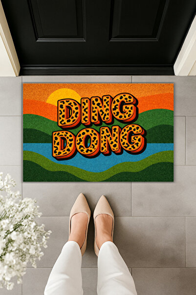Dormot Modern Digital Printing Doormat - Retro Design Colorful with Ding Dong...