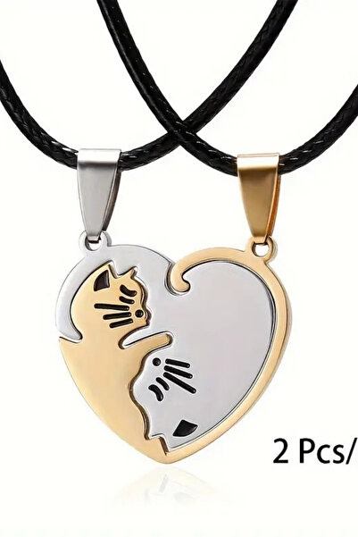İYİ MODA 2 Adet Yin Yang Kedili Kalp Kolye Best Friends Sevgili Çift Arkadaş ...