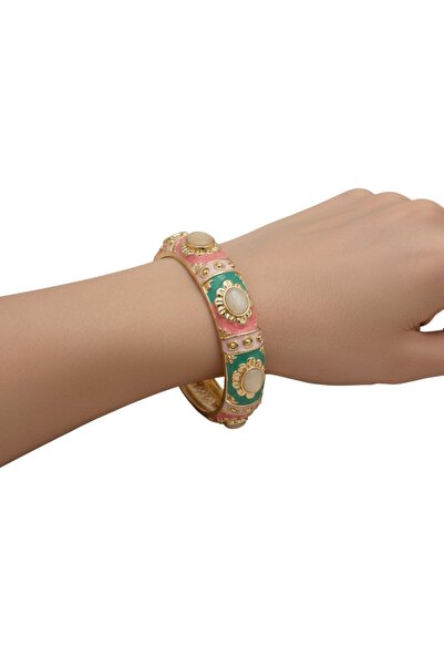 modamira Mineli Doğal Taşlı Çok Renkli Vip Çelik Kelepçe Bileklik | Renk Krem...