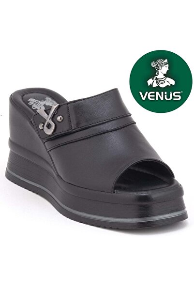 Venüs Yuppiy Genuine Leather Women's Slippers Black