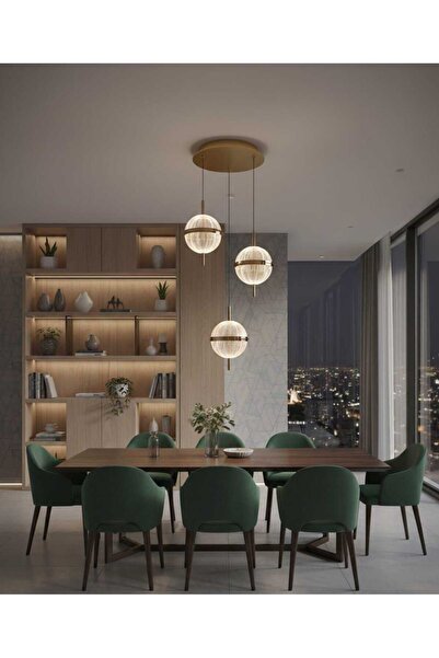 Marsel Lighting KÜRE 3LÜ GOLD AVİZE 3 RENK LED SECENEKLİ AVİZE