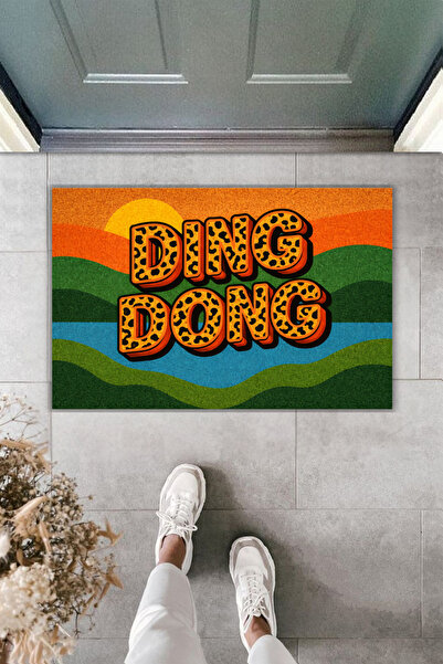 Rugmood سجادة مدخل حديثة بطباعة رقمية - تصميم عتيق مع كتابة دينغ دونغ ملونة -...