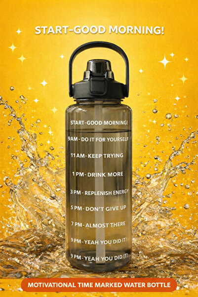 SYN AKSESUAR 2 Litre Büyük Boy Günlük Su İçme Matara- Siyah Suluk