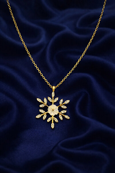 KAR DİAMOND 14 Ayar Altın Zincirli Zirkon Taşlı Çiçekli Kar Tanesi Kolye Sert...