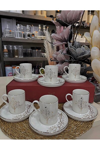 Hediye Köşkü Tree of Life Luxury Porcelain Gold Gilded Coffee Cup