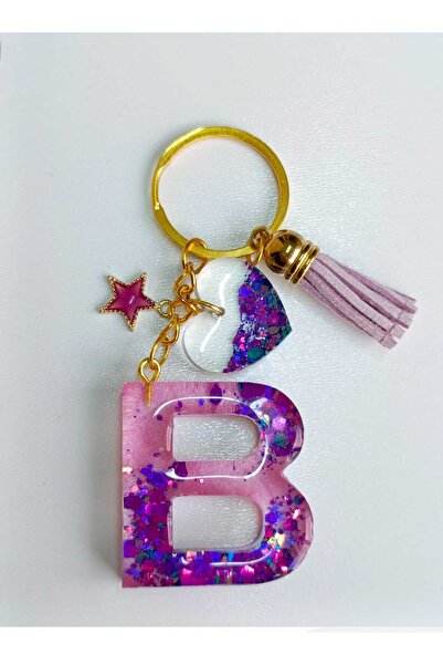 demirbasavm حلقة مفاتيح مصنوعة يدويًا من الإيبوكسي على شكل حرف B