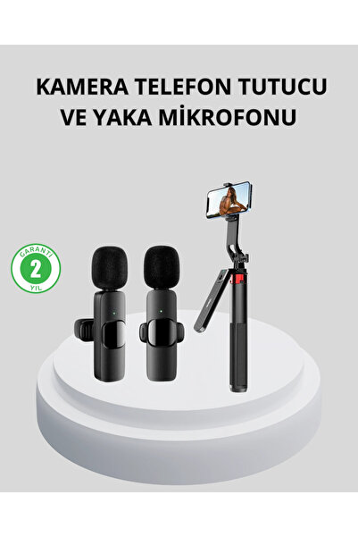 Genel Markalar Kablosuz Çift Yaka Mikrofonu Ve Tripodlu Selfie Çubuğu İçerik ...