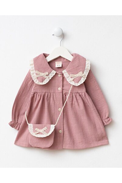 Magu Girl's Powder Collar Dress with Bag