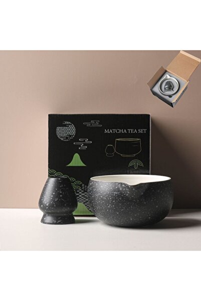 Generic Matte Black 2pcs Japanese Matcha Tea Set Indoor Beverage Shop Tea-mak...