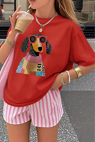 New Shine تي شيرت ملون مطبوع عليه كلب للجنسين