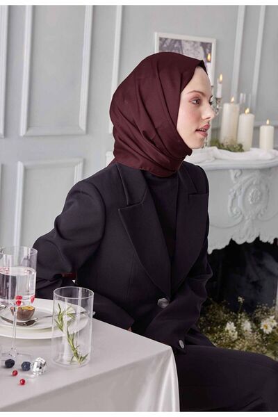 gül sezgin butik Women's Burgundy Satin Janjan Evening Dress with Shawl