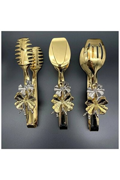 Keopsantique home 3-Piece Gold Serving Tongs with Butterfly
