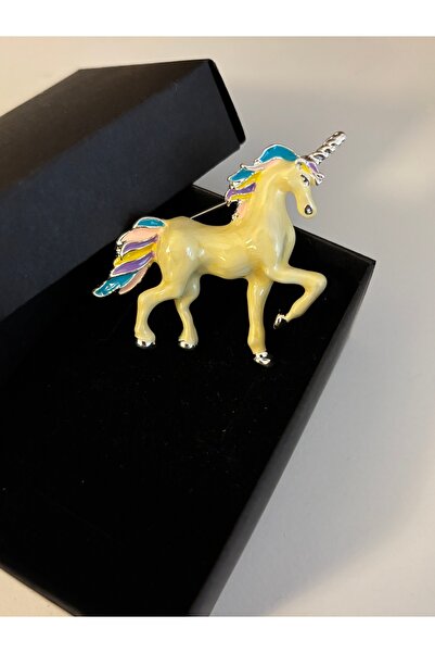 Minia Beyaz Unicorn At Figürlü Broş Yaka İğnesi Hediye
