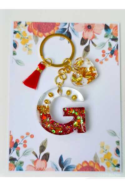 demirbasavm حلقة مفاتيح مصنوعة يدويًا من الإيبوكسي على شكل حرف G