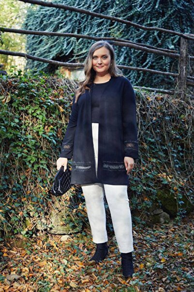 TUSSE Elegant Women's Viscose Sleeve Lace Detailed Plus Size Cardigan