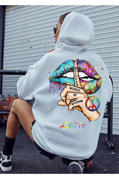 my feminen هوديي للجنسين بتصميم بسيط مطبوع بغطاء رأس جيب قصة فضفاضة سويت شيرت...