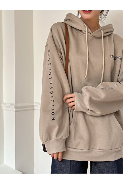 my feminen هوديي للجنسين بتصميم بسيط مطبوع بغطاء رأس جيب قصة فضفاضة سويت شيرت...