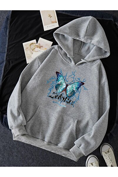 my feminen هوديي للجنسين بتصميم بسيط مطبوع بغطاء رأس جيب قصة فضفاضة سويت شيرت...