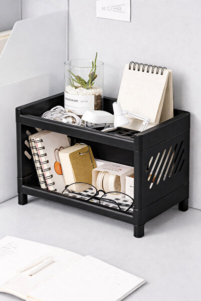 ShopyTime Siyah 2 Katlı Masaüstü Organizer Ofis, Banyo, Mutfak Düzenleyici