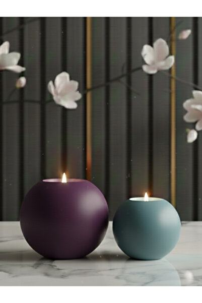 LUNİVAA HOME Dekoratif Küre Şekline 2li Renkli Büyük ve Küçük Mumluk Ev, Ofis...