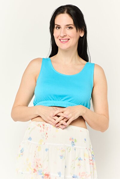 Don't Call Me Jennyfer Women U-Neck Sleeveless Solid Crop Top, Light Blue