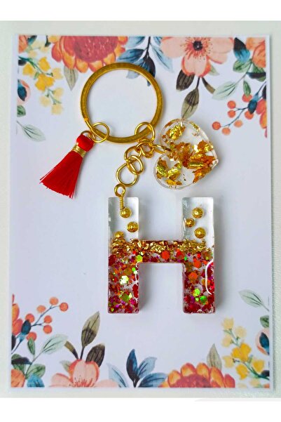 demirbasavm حلقة مفاتيح مصنوعة يدويًا من الإيبوكسي على شكل حرف H